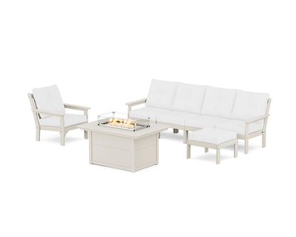 POLYWOOD® Vineyard Sectional Lounge and Fire Pit Set in Sand / Natural