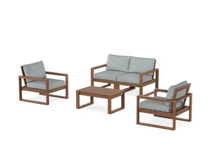 POLYWOOD® EDGE Sectional 4-Piece Deep Seating Set with Loveseat in Teak / Spa