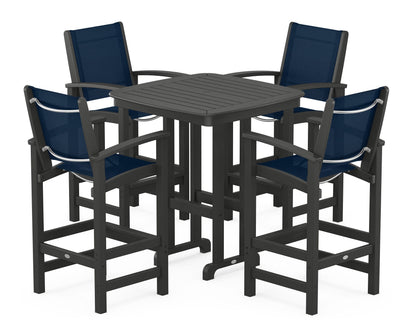 POLYWOOD® Coastal 5-Piece Bar Set in Black / Navy Blue Sling