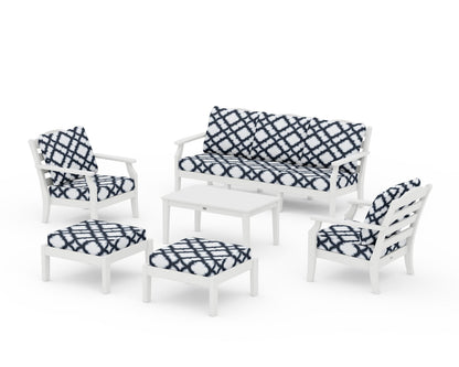 Draper James™ by  POLYWOOD® Savannah 6-Piece Lounge Sofa Set in White / Trellis Marine Indigo