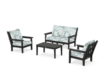 POLYWOOD® Chippendale 4-Piece Deep Seating Set with Loveseat in Black / Leaf Glacier Spa