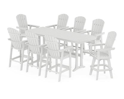 POLYWOOD® Nautical Curveback Adirondack Swivel 9-Piece Bar Set with Trestle Legs in White