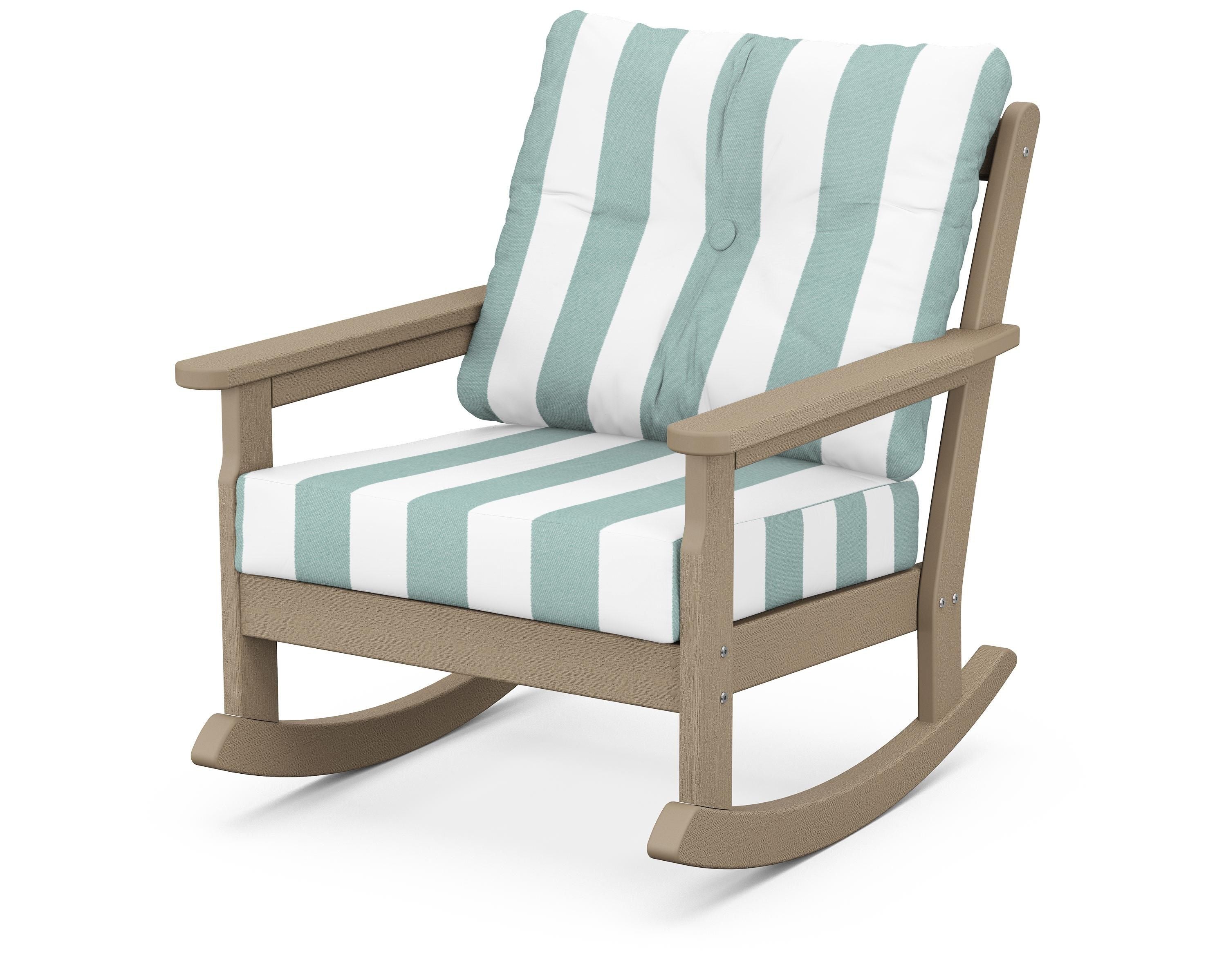 POLYWOOD® Vineyard Deep Seating Rocking Chair in Vintage Sahara / Cabana Stripe Glacier Spa