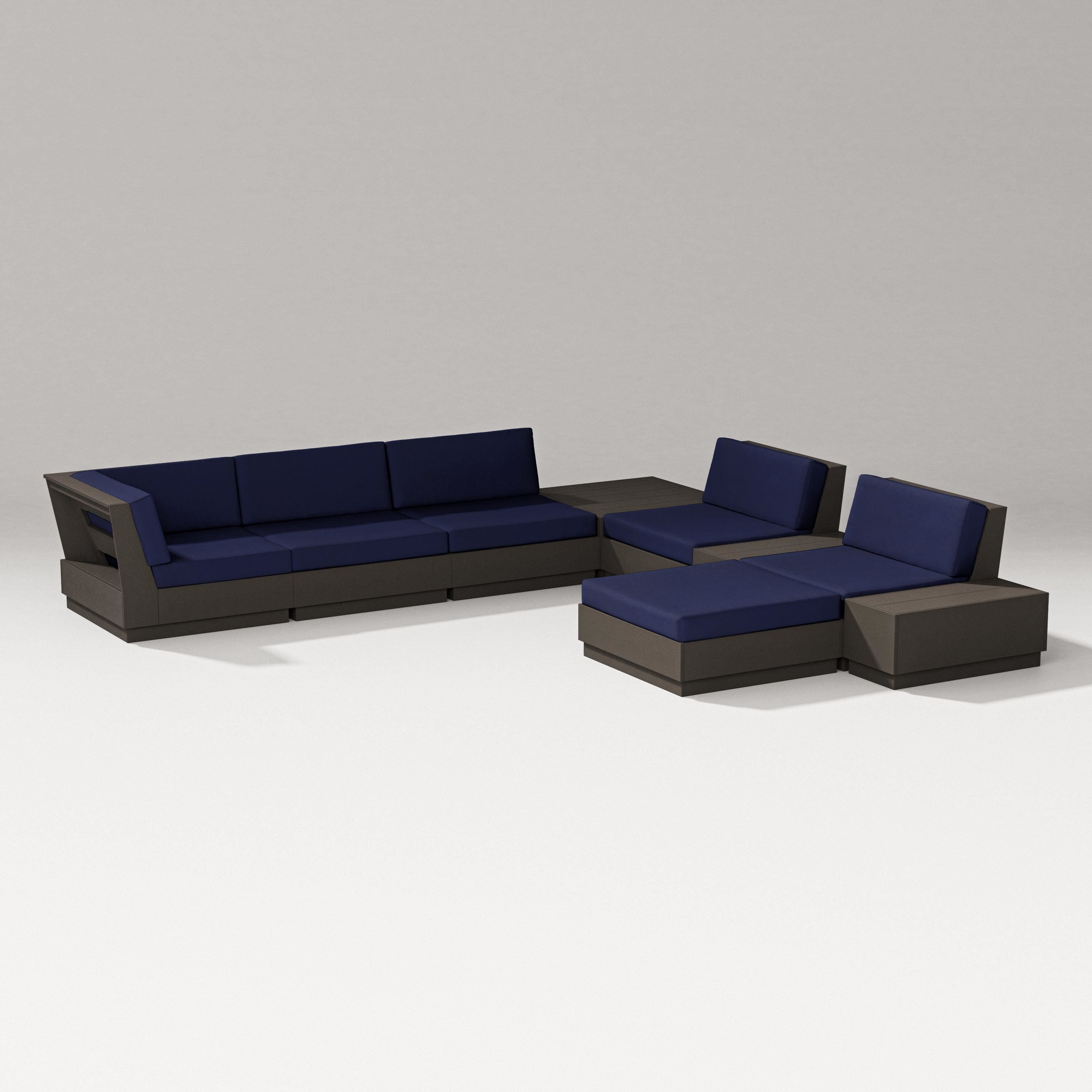 PW Designer Series Elevate 9-Piece Conversation Sectional in Vintage Coffee / Navy