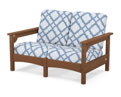 POLYWOOD® Club Loveseat in Teak / Trellis Sky Blue