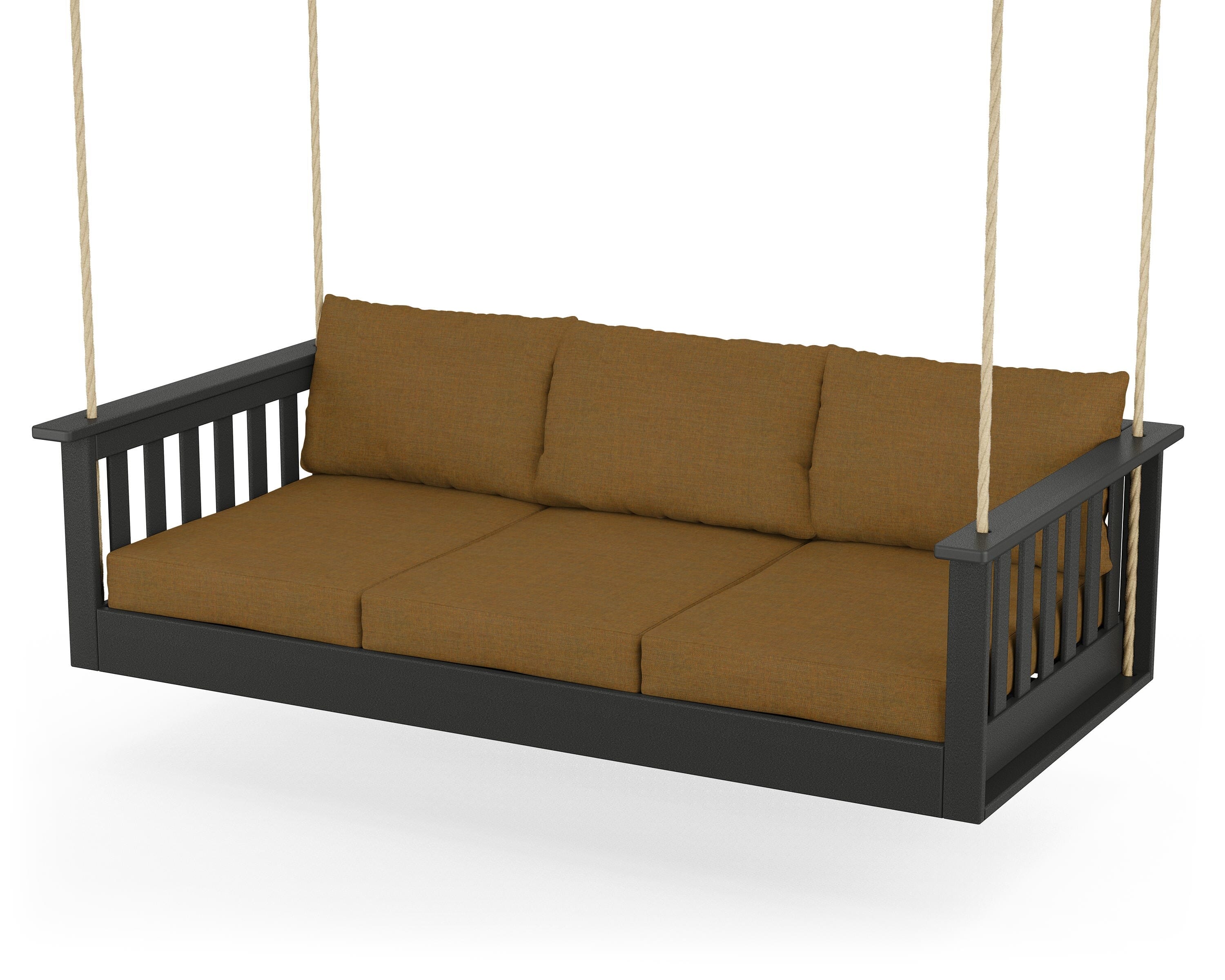 POLYWOOD® Vineyard Daybed Swing in Black / Exhale Teak