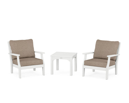 Martha Stewart by POLYWOOD® Chinoiserie 3-Piece Deep Seating Set in White / Spiced Burlap