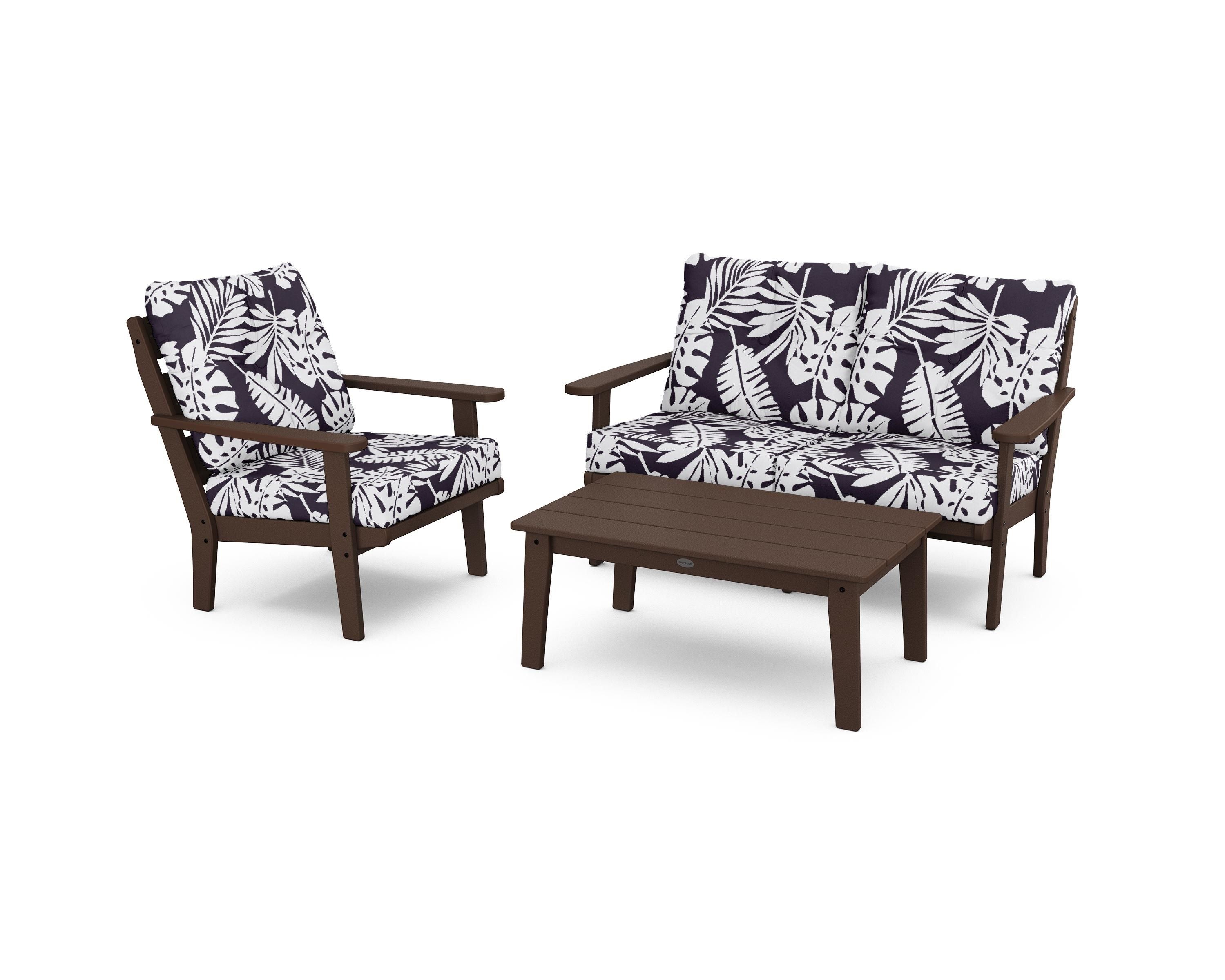 POLYWOOD® Lakeside 3-Piece Deep Seating Set in Mahogany / Leaf Navy