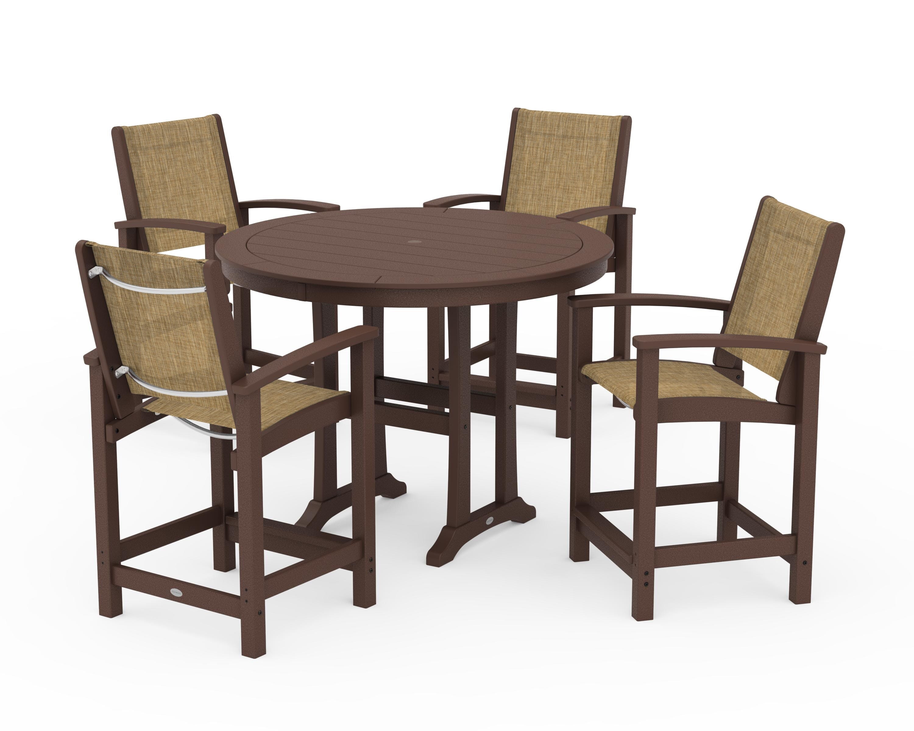 POLYWOOD® Coastal 5-Piece Counter Set in Mahogany / Burlap Sling