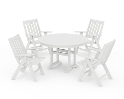 POLYWOOD® Vineyard Folding Chair 5-Piece Round Dining Set with Trestle Legs in White