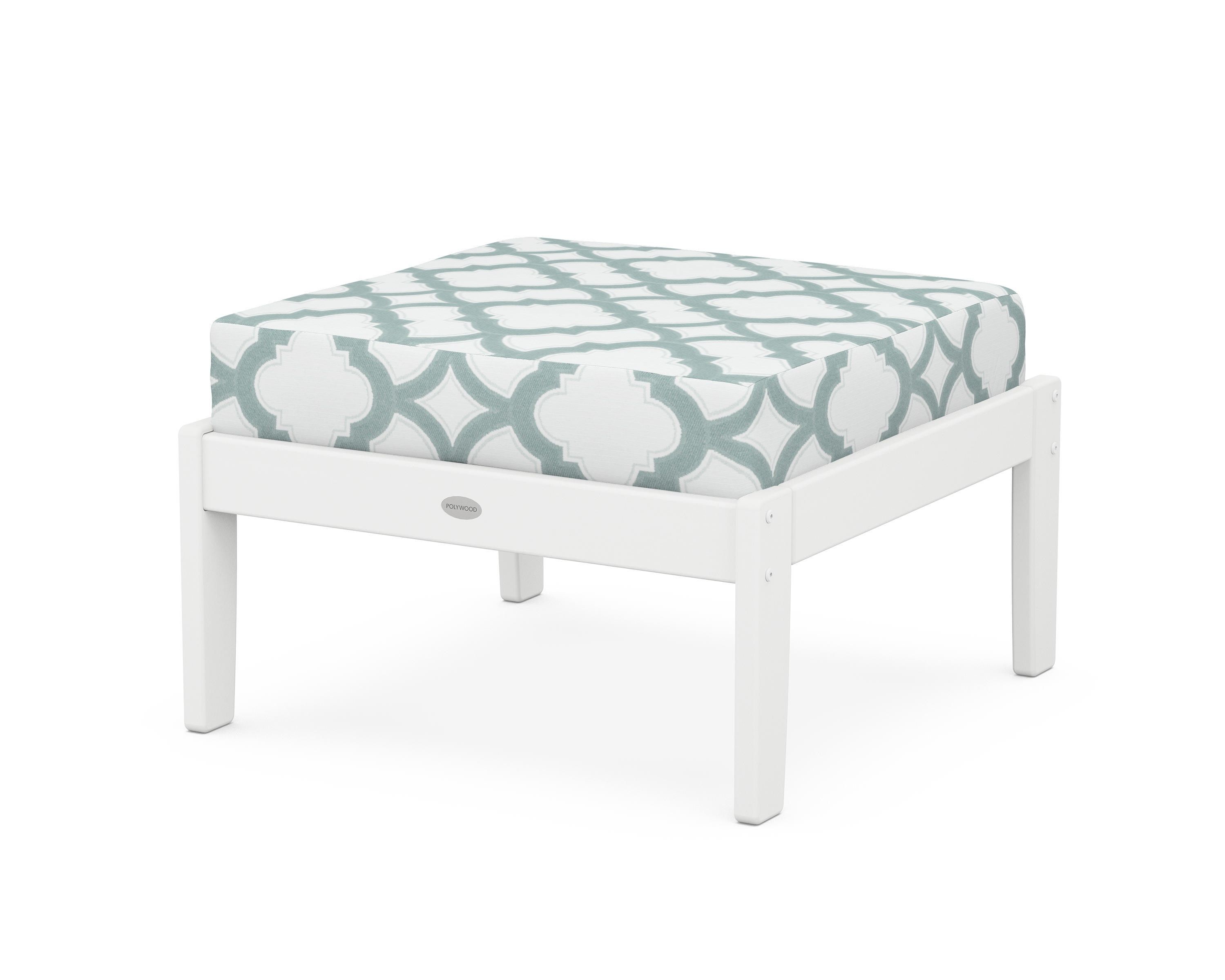 POLYWOOD® Braxton Deep Seating Ottoman in White / Trellis Glacier Spa
