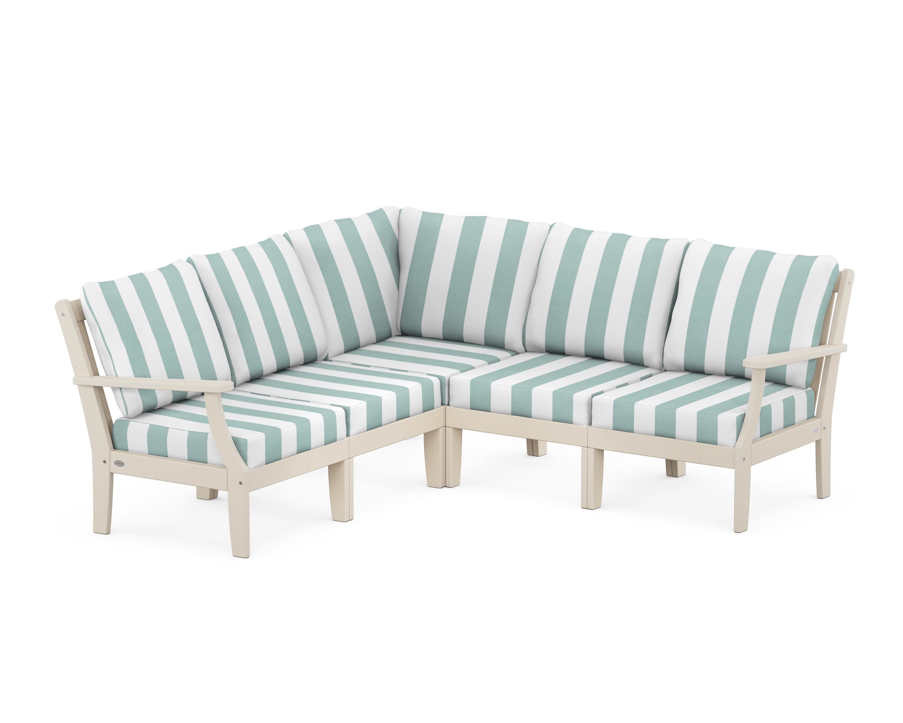 POLYWOOD® Braxton Modular 5-Piece Deep Seating Set in Sand / Cabana Stripe Glacier Spa