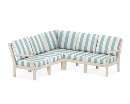 POLYWOOD® Braxton Modular 5-Piece Deep Seating Set in Sand / Cabana Stripe Glacier Spa