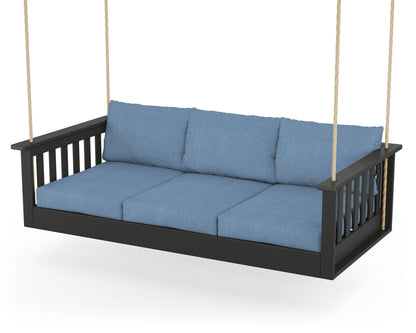 POLYWOOD® Vineyard Daybed Swing in Black / Sky Blue