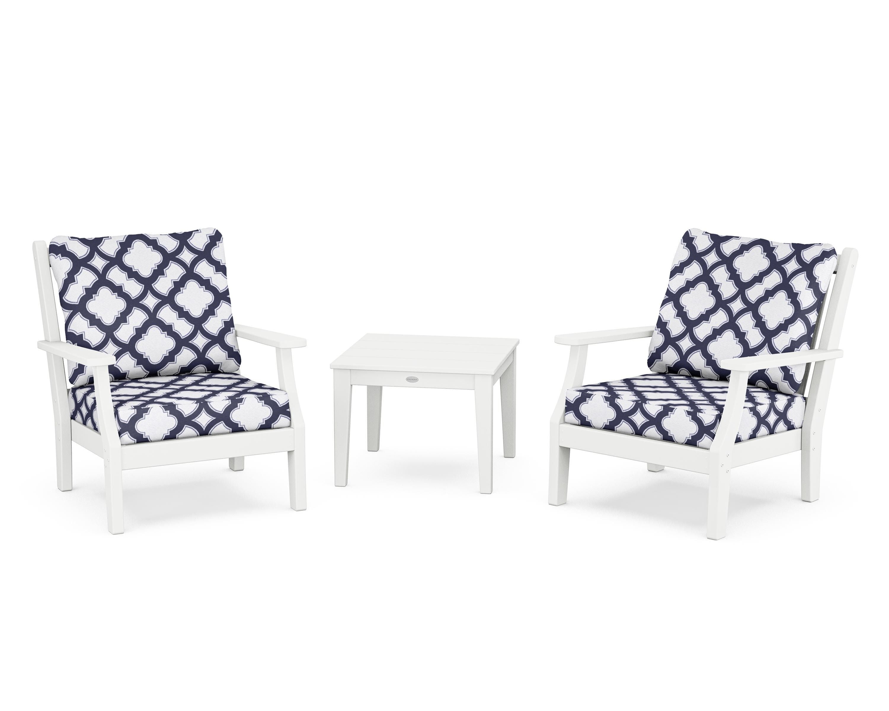Country Living Wovendale 3-Piece Deep Seating Set in White / Trellis Navy