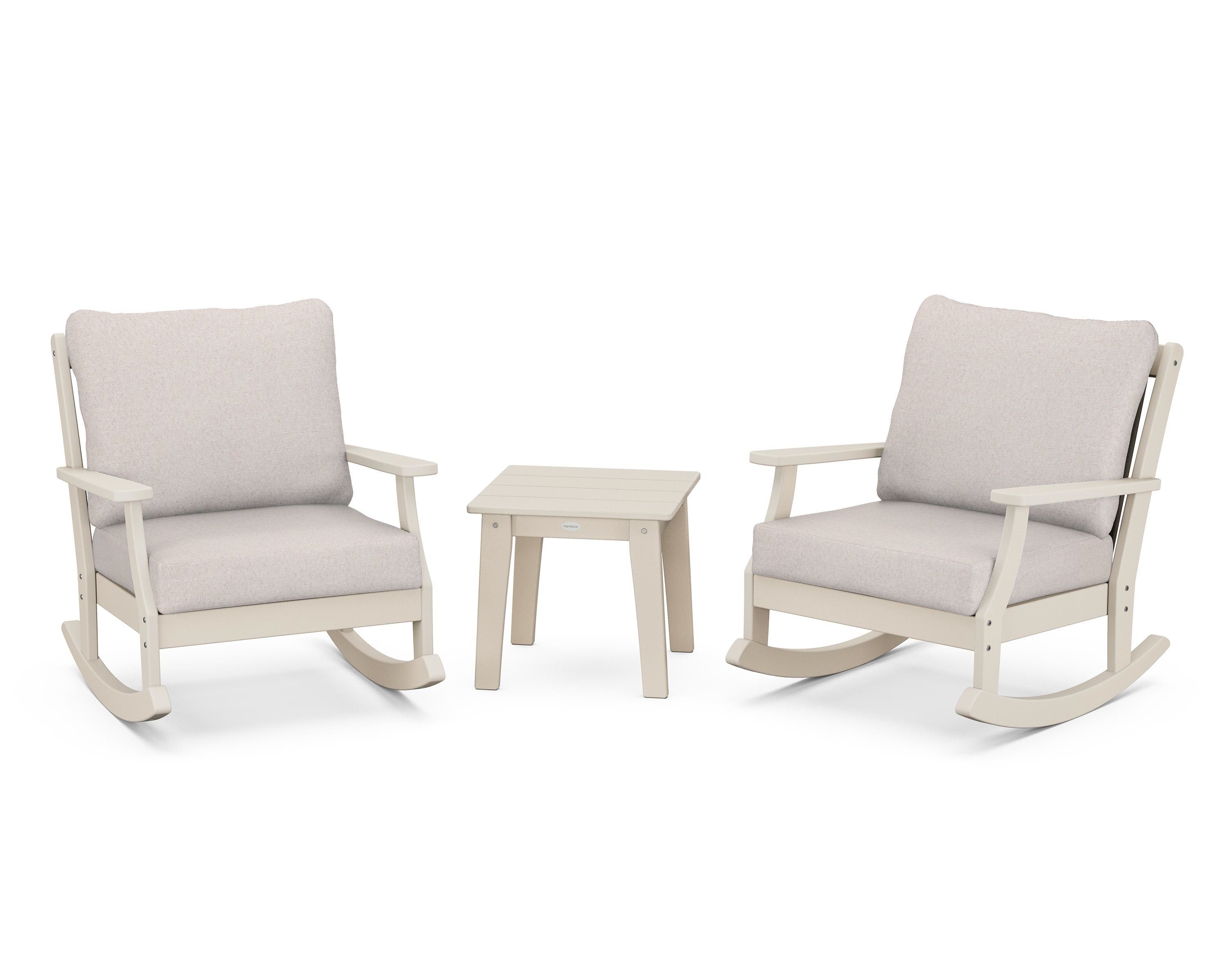 POLYWOOD® Braxton 3-Piece Deep Seating Rocker Set in Sand / Dune Burlap