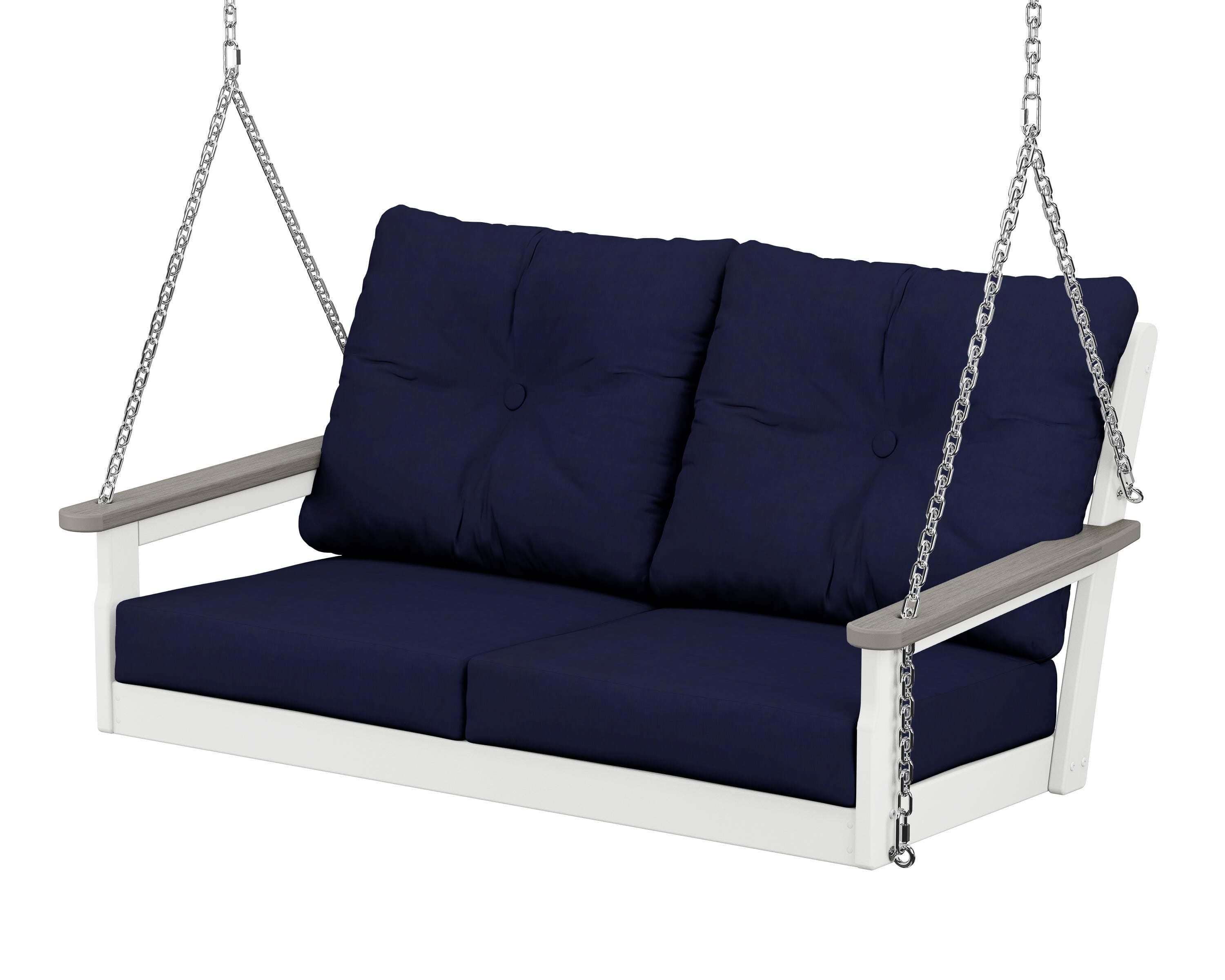 POLYWOOD® Vineyard Deep Seating Swing in White / Driftwood / Navy