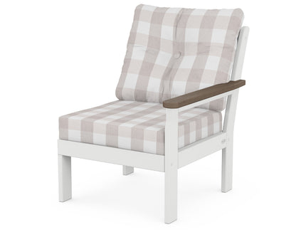 POLYWOOD® Vineyard Modular Right Arm Chair in White / Kona / Buffalo Plaid Dune Burlap