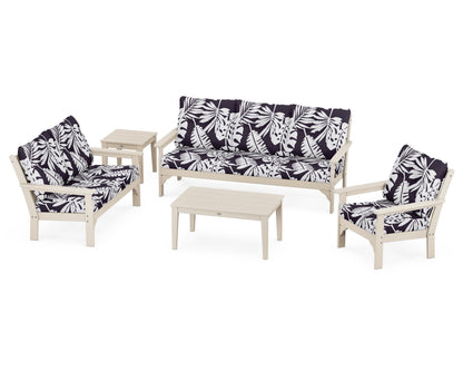 POLYWOOD® Vineyard 5 Piece Deep Seating Set in Sand / Leaf Navy
