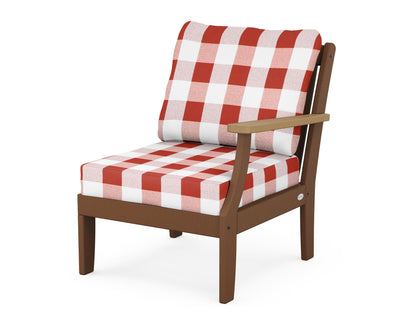 POLYWOOD® Braxton Modular Right Arm Chair in Teak / Natural / Buffalo Plaid Crimson