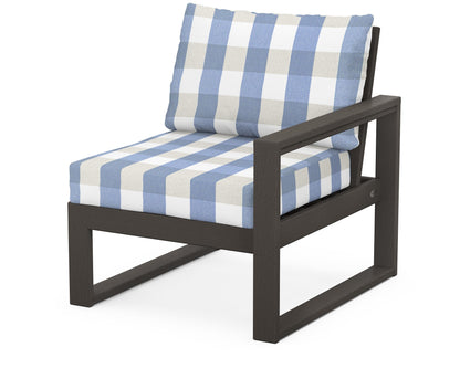 POLYWOOD® EDGE Modular Right Arm Chair in Vintage Coffee / Buffalo Plaid Sky Blue