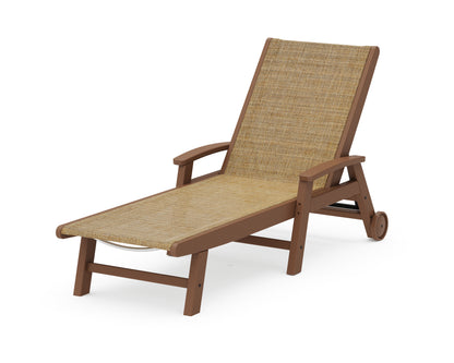 POLYWOOD® Coastal Chaise with Wheels in Teak / Burlap Sling