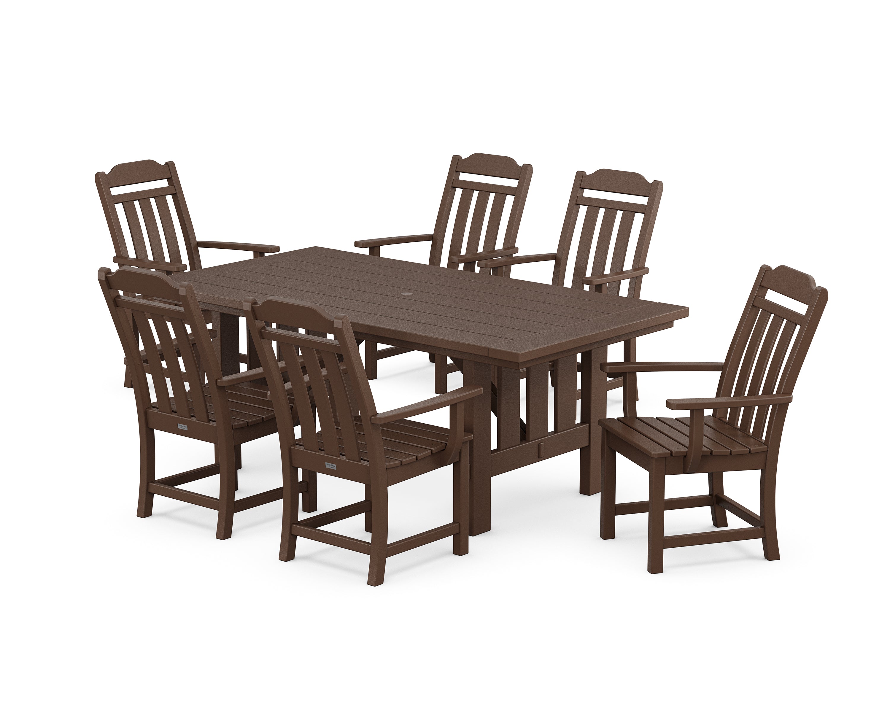 POLYWOOD® Cottage Arm Chair 7-Piece Mission Dining Set in Mahogany