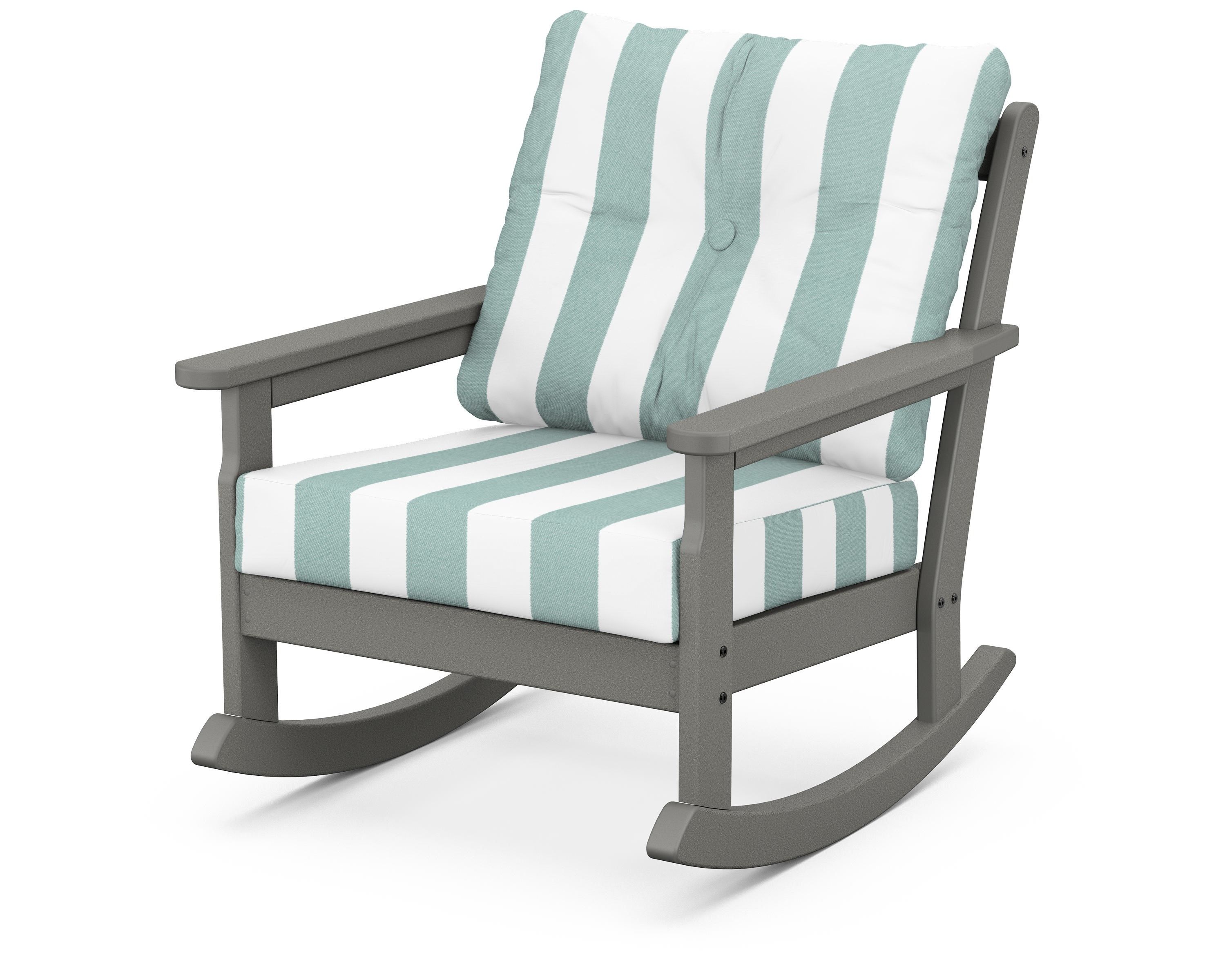 POLYWOOD® Vineyard Deep Seating Rocking Chair in Slate Grey / Cabana Stripe Glacier Spa