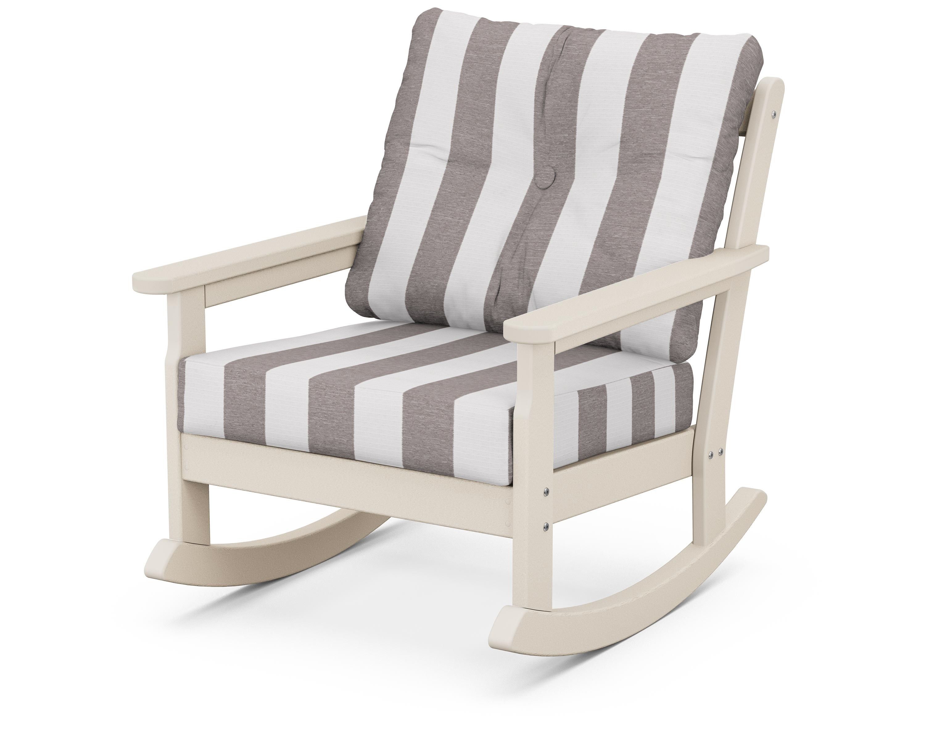 POLYWOOD® Vineyard Deep Seating Rocking Chair in Sand / Cabana Stripe Grey Mist