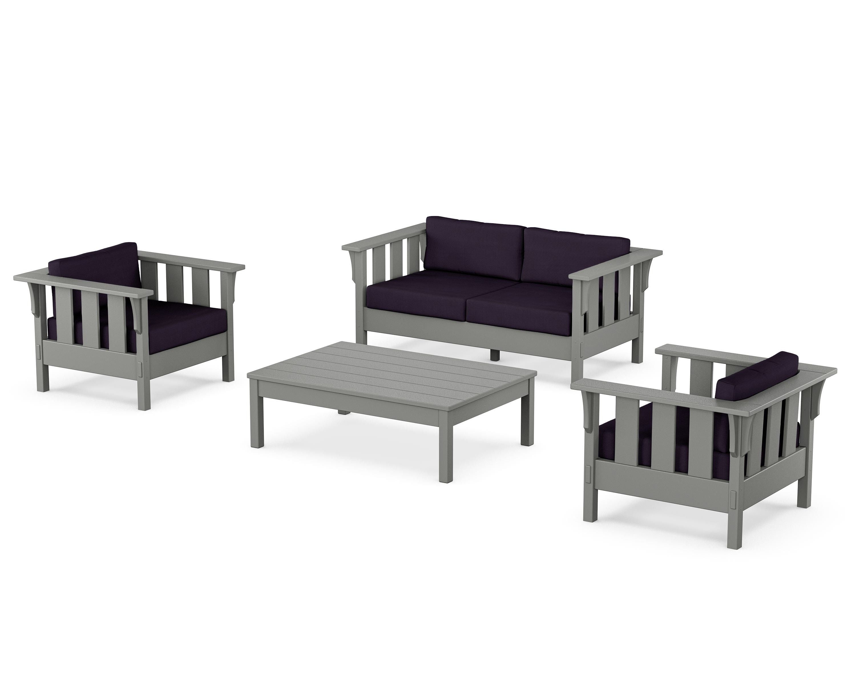 Martha Stewart by POLYWOOD® Acadia 4-Piece Deep Seating Set with Loveseat in Slate Grey / Navy Linen