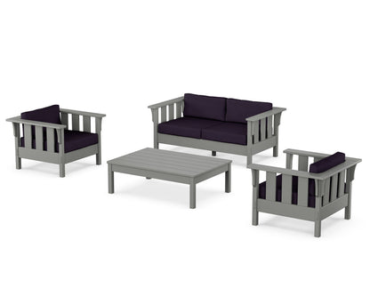 Martha Stewart by POLYWOOD® Acadia 4-Piece Deep Seating Set with Loveseat in Slate Grey / Navy Linen