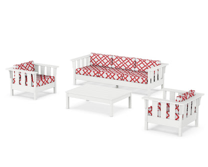 Martha Stewart by POLYWOOD® Acadia 4-Piece Deep Seating Set with Sofa in White / Trellis Crimson