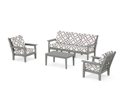 POLYWOOD® Chippendale 4-Piece Deep Seating Set with Sofa in Slate Grey / Trellis Grey Mist