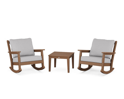 POLYWOOD® Chippendale 3-Piece Deep Seating Rocker Set in Teak / Granite