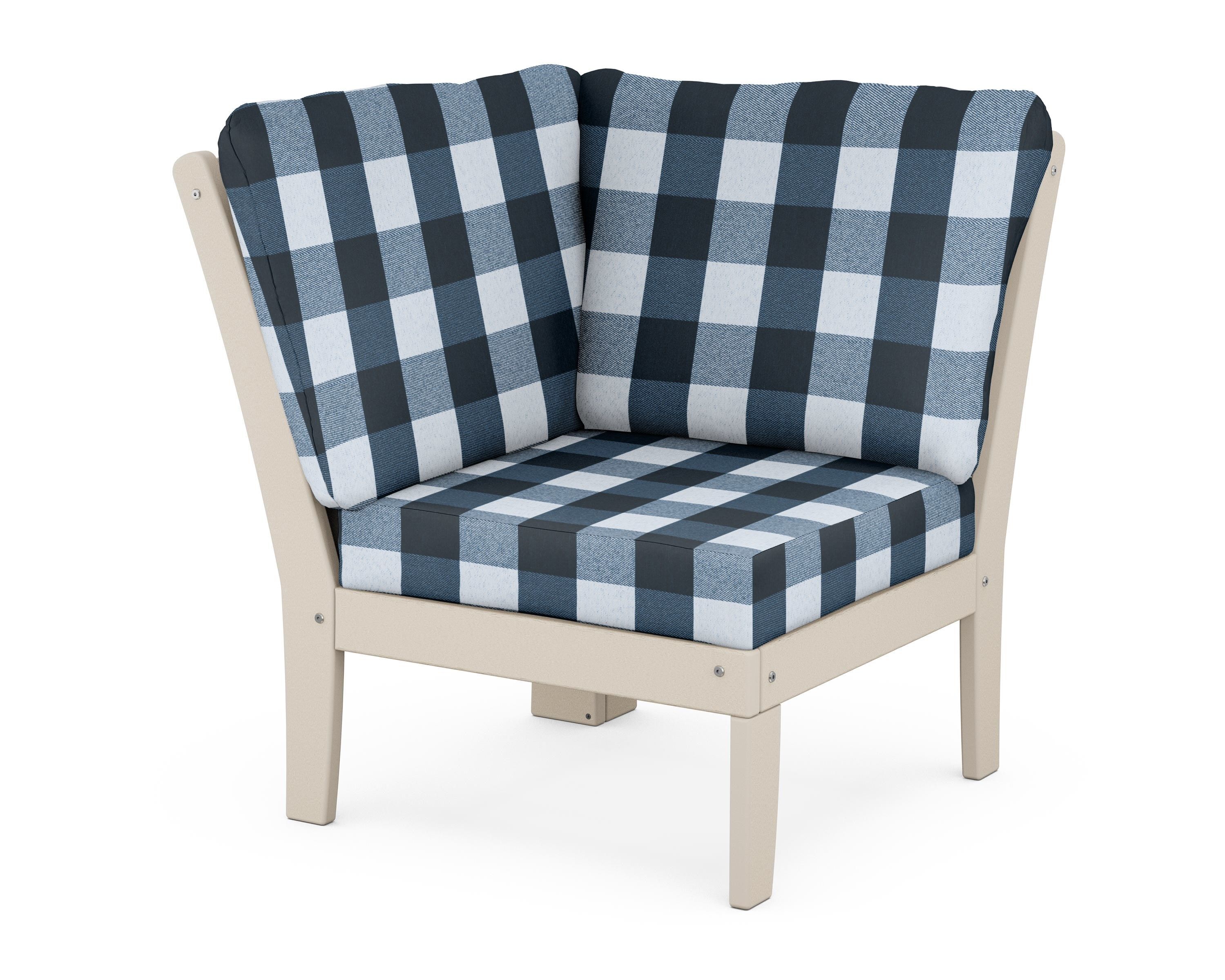 POLYWOOD® Braxton Modular Corner Chair in Sand / Buffalo Plaid Marine Indigo