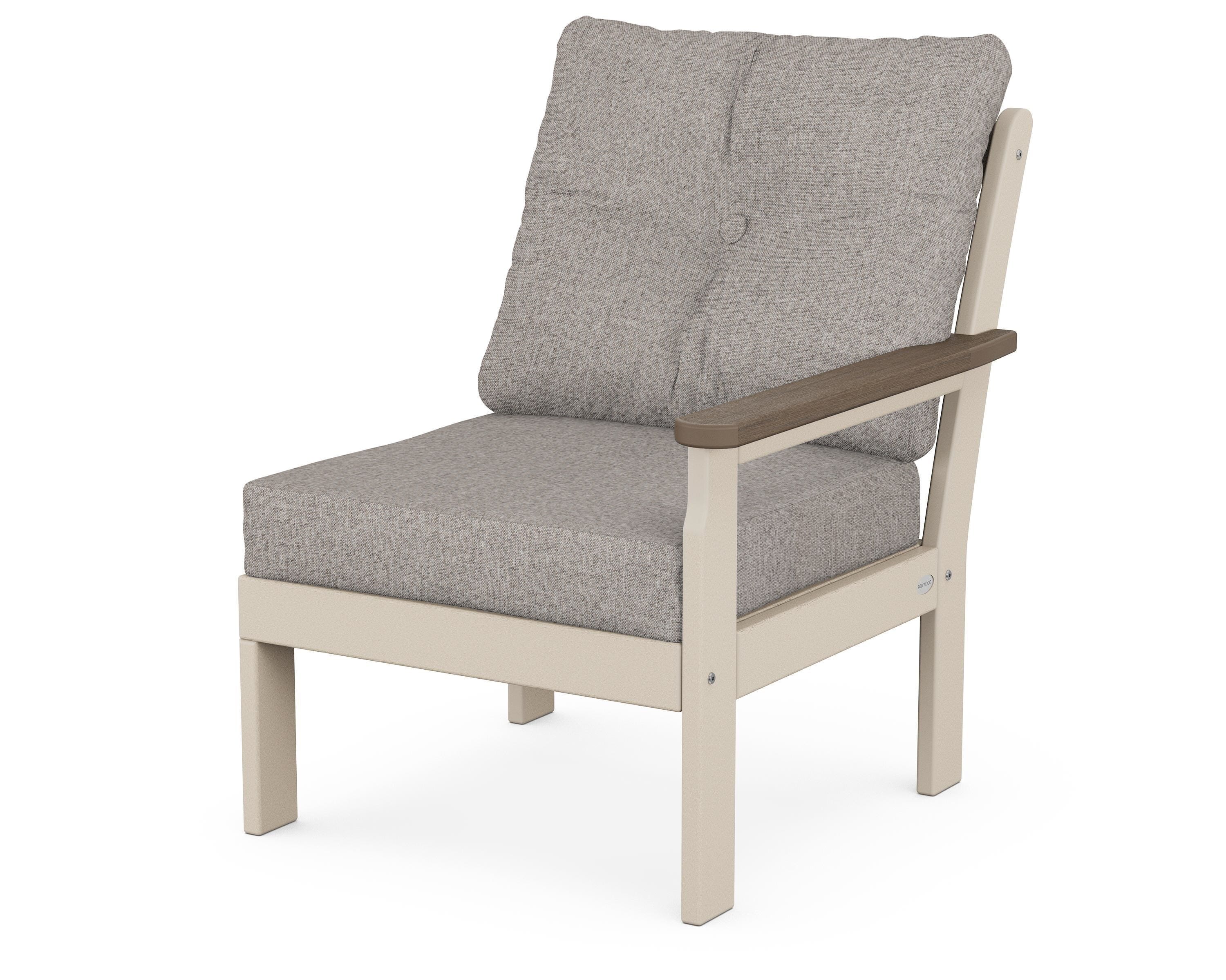 POLYWOOD® Vineyard Modular Right Arm Chair in Sand / Kona / Weathered Tweed