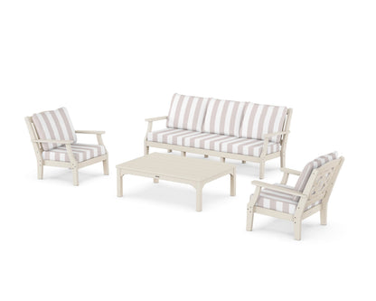 Martha Stewart by POLYWOOD® Chinoiserie 4-Piece Deep Seating Set with Sofa in Sand / Cabana Stripe Dune Burlap