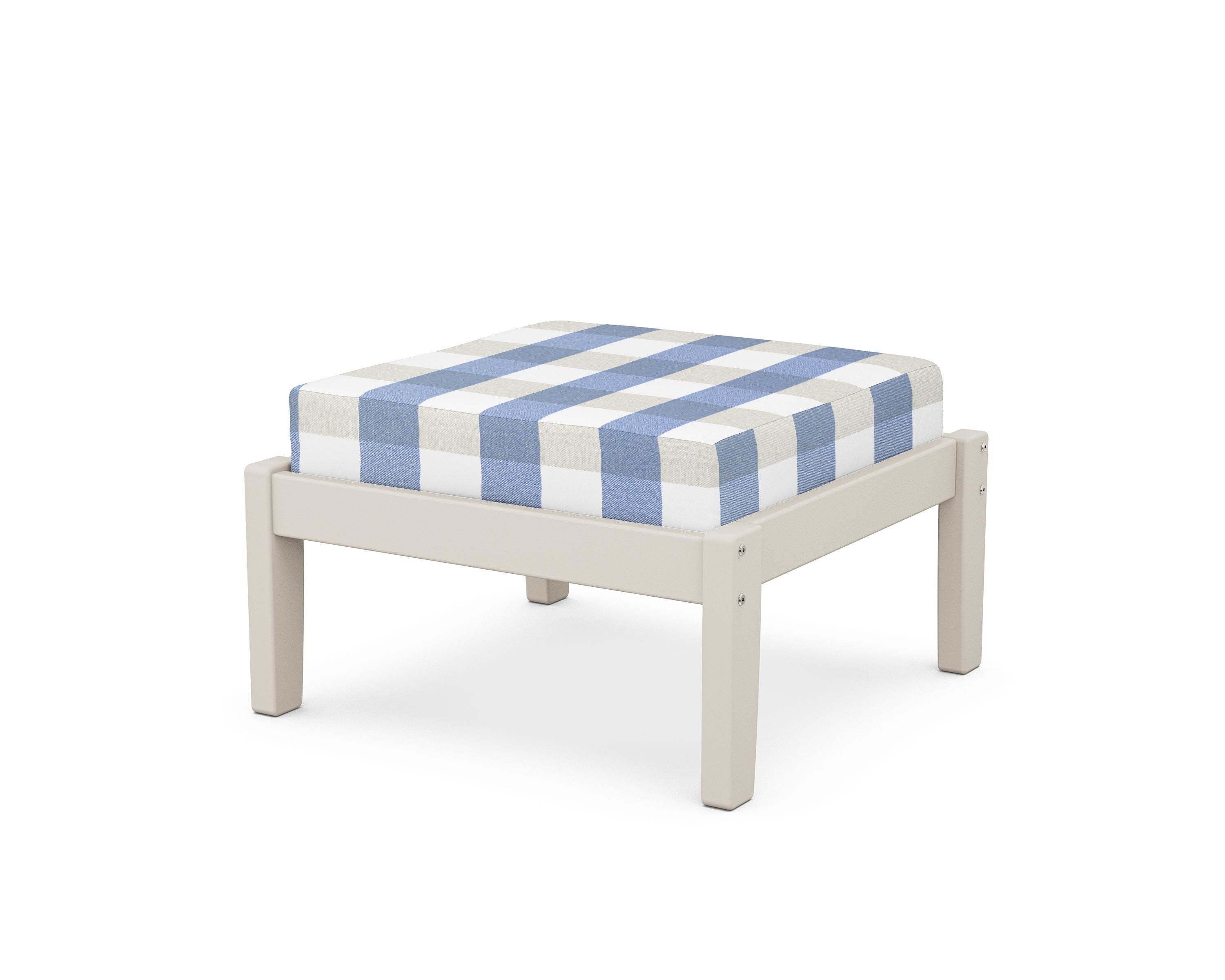 Unbranded Deep Seating Ottoman in Sand / Buffalo Plaid Sky Blue