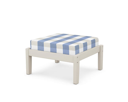 Unbranded Deep Seating Ottoman in Sand / Buffalo Plaid Sky Blue