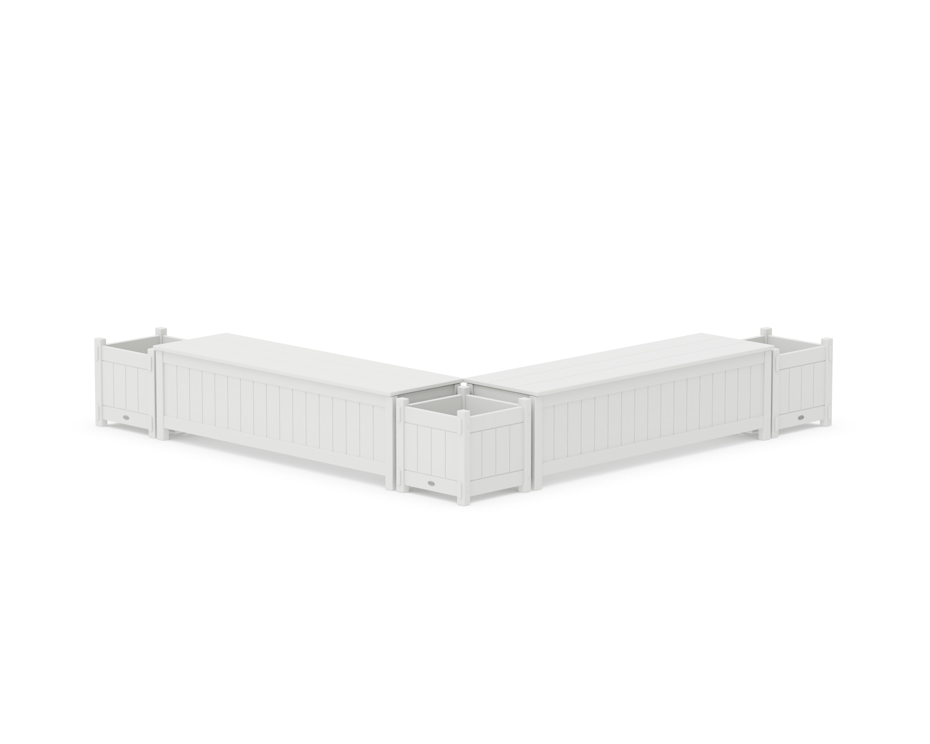 POLYWOOD® 60" Vineyard L- Shaped Planter Storage Bench Corner Set in White