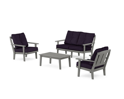 POLYWOOD® Mission 4-Piece Deep Seating Set with Loveseat in Slate Grey / Navy Linen