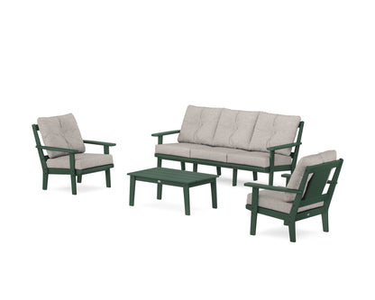 POLYWOOD® Prairie 4-Piece Deep Seating Set with Sofa in Green / Weathered Tweed
