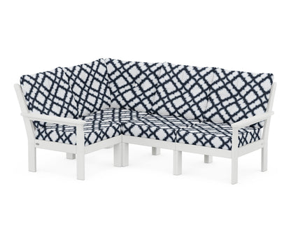 POLYWOOD® Vineyard 4-Piece Sectional in White / Trellis Marine Indigo