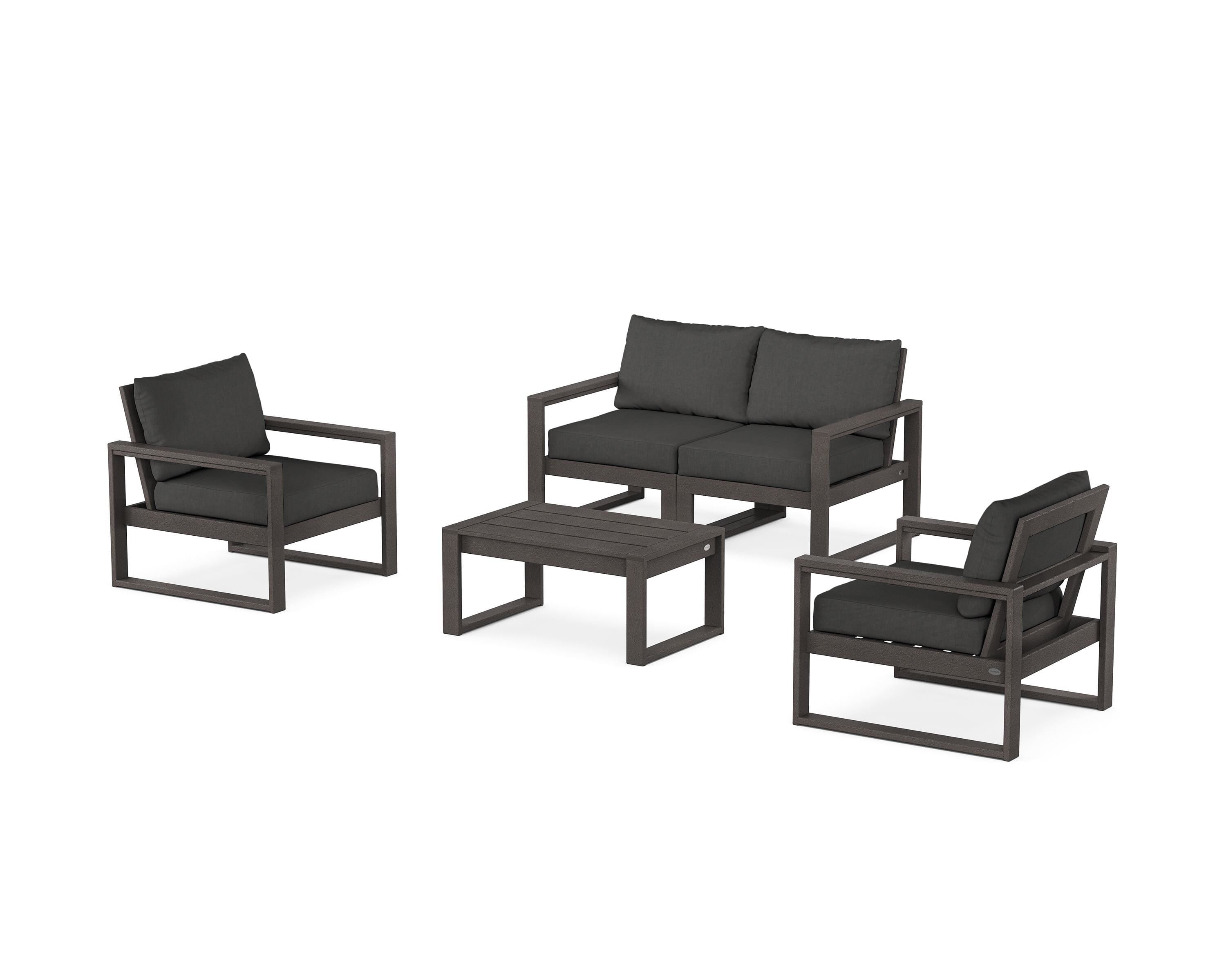 POLYWOOD® EDGE Sectional 4-Piece Deep Seating Set with Loveseat in Vintage Coffee / Spectrum Carbon