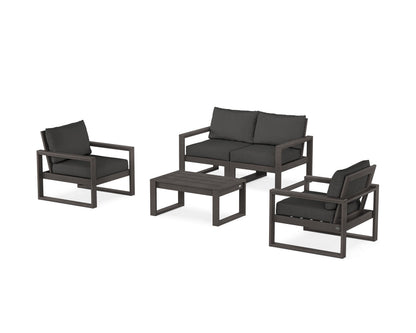 POLYWOOD® EDGE Sectional 4-Piece Deep Seating Set with Loveseat in Vintage Coffee / Spectrum Carbon