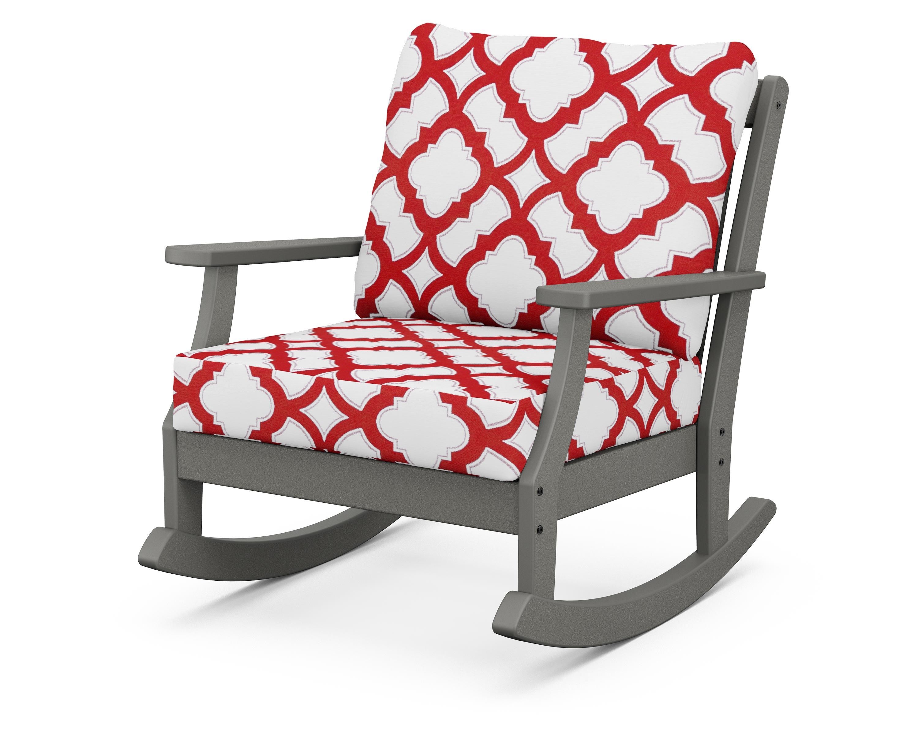 POLYWOOD® Braxton Deep Seating Rocking Chair in Slate Grey / Trellis Crimson
