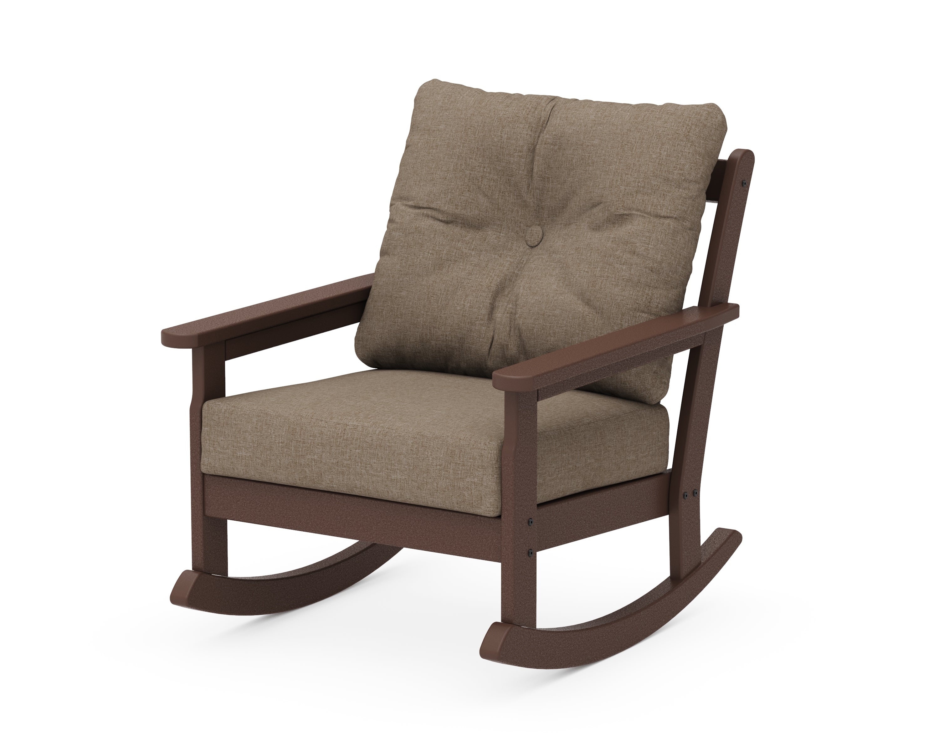 POLYWOOD® Vineyard Deep Seating Rocking Chair in Mahogany / Spiced Burlap