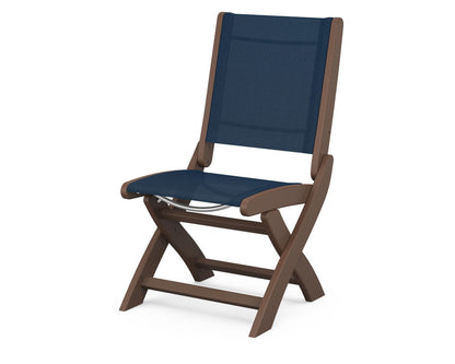 POLYWOOD® Coastal Folding Side Chair in Mahogany / Navy Blue Sling