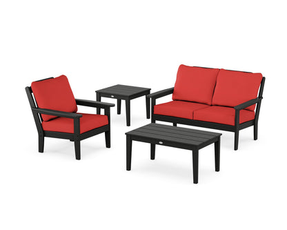 Country Living Wovendale 4-Piece Deep Seating Set in Black / Crimson Linen