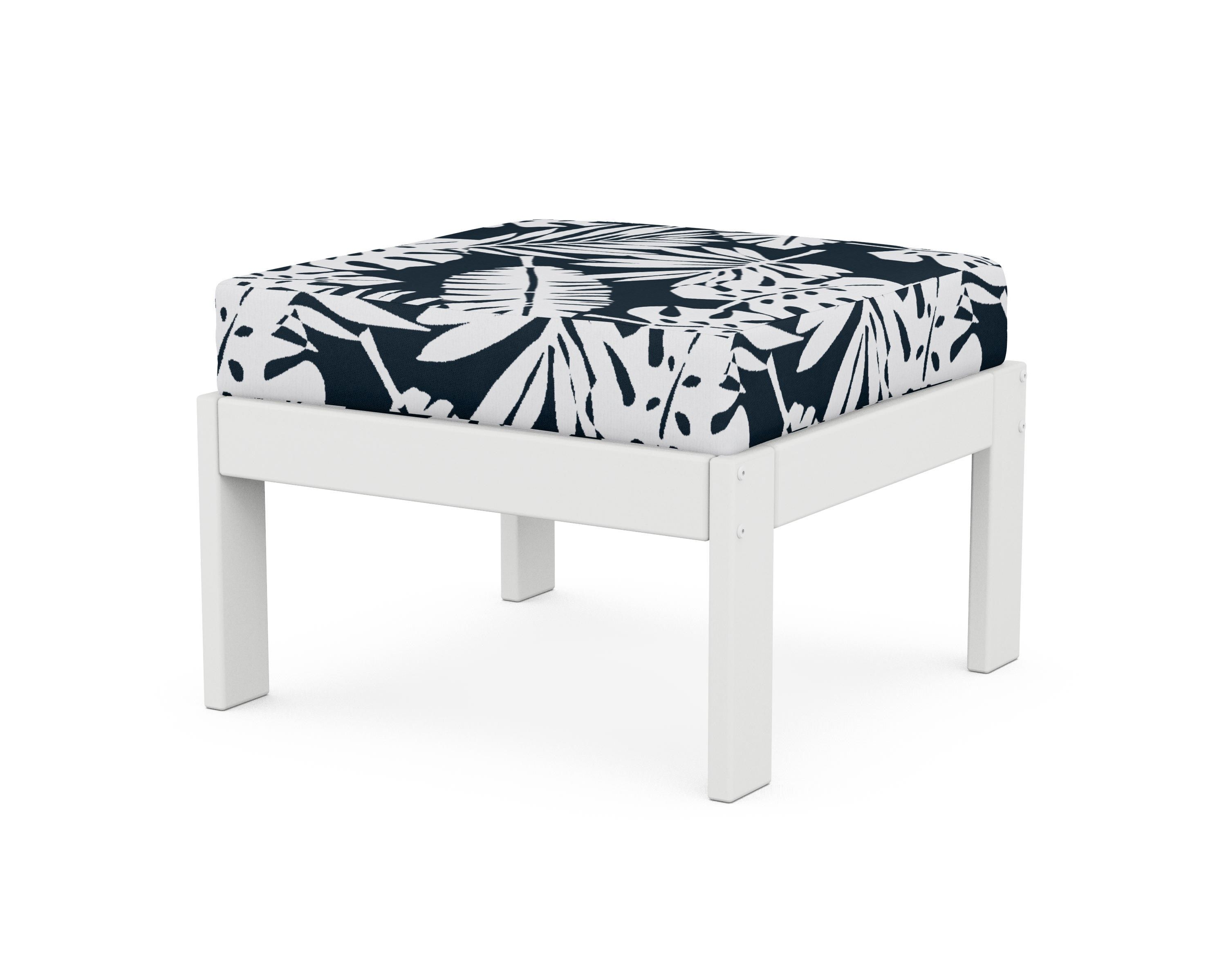 POLYWOOD® Vineyard Modular Ottoman in White / Leaf Marine Indigo